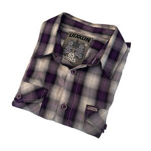 Dixxon Flannel "65 Roses" Mens XL Bamboo Blend Purple Plaid Short Sleeve Shirt